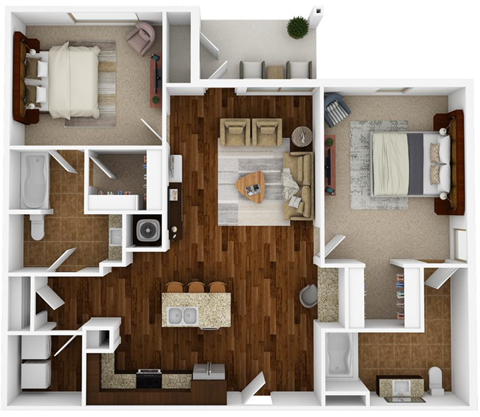 Floor plan for 2 beds, 2 baths, 1130 sqft